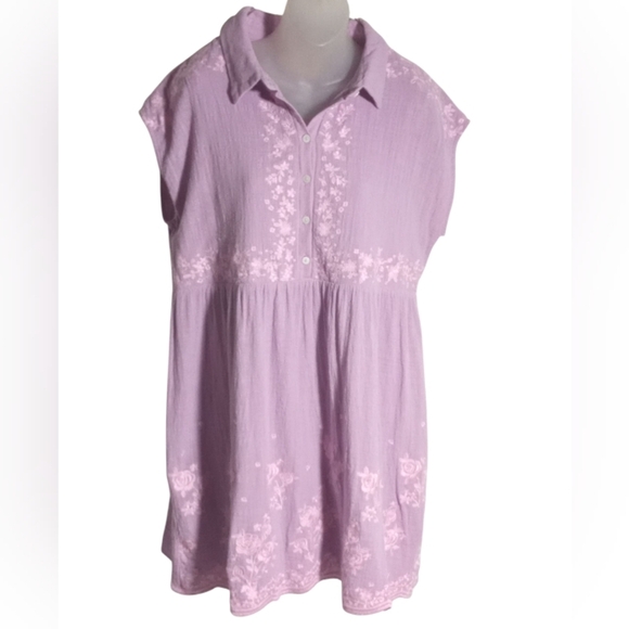 Savannah Jane Lilac Embroidered Collared Boho Tunic Dress Women's Sz Large - Picture 2 of 9